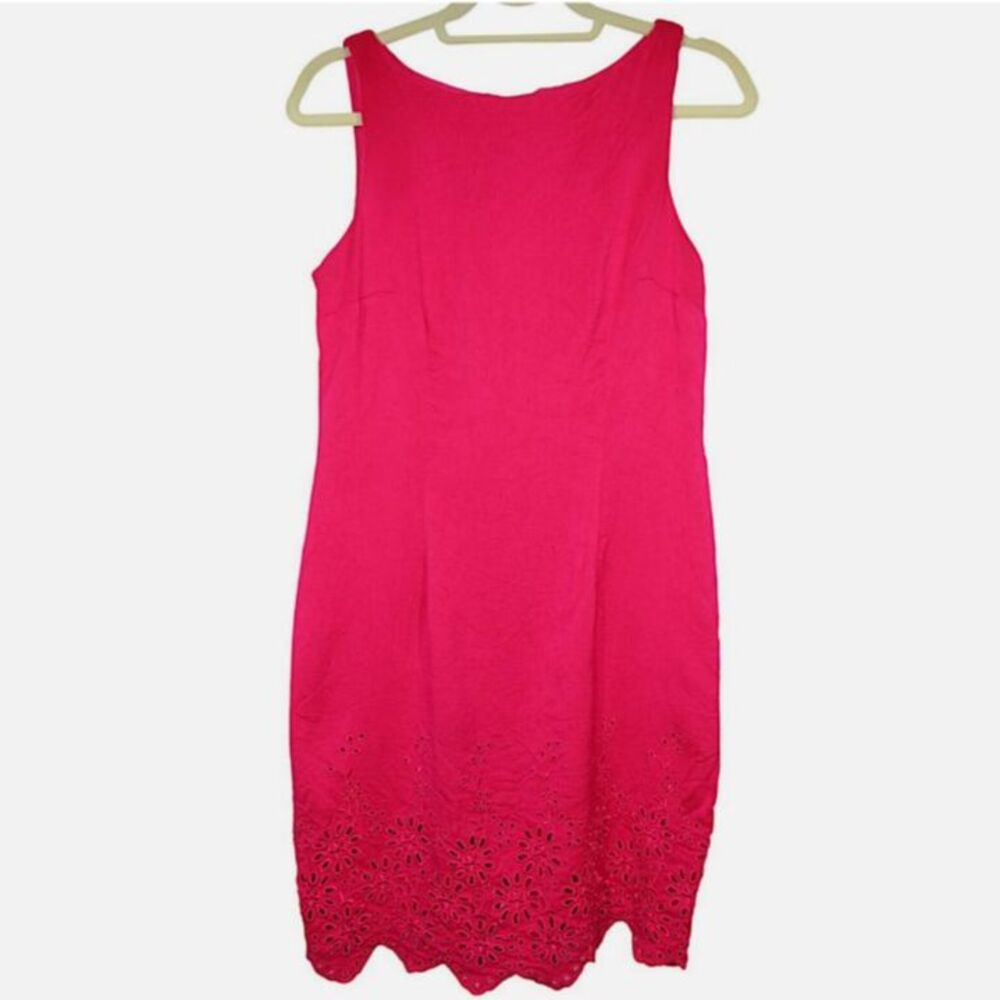 Vintage Miss Scarlett Fuchsia Floral Embroidered Cut Out Scalloped Dress Size 10